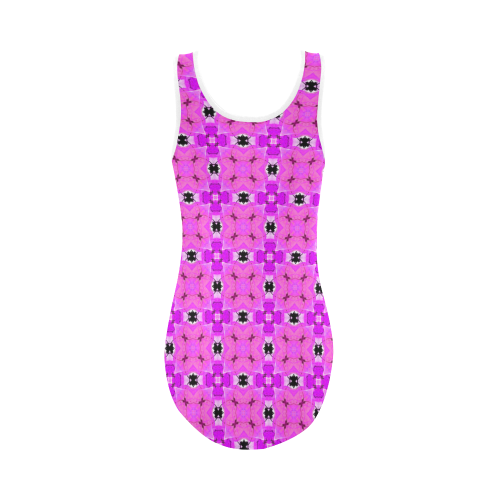 Circle Lattice of Floral Pink Violet Modern Quilt Vest One Piece Swimsuit (Model S04)