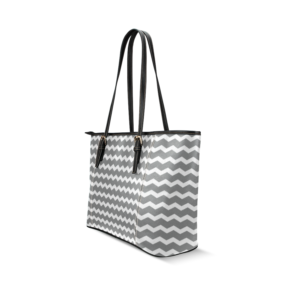 Modern Trendy Pastel Grey Grey Zig Zag Pattern Chevron Leather Tote Bag/Small (Model 1640)