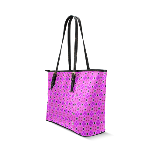 Circle Lattice of Floral Pink Violet Modern Quilt Leather Tote Bag/Large (Model 1640)