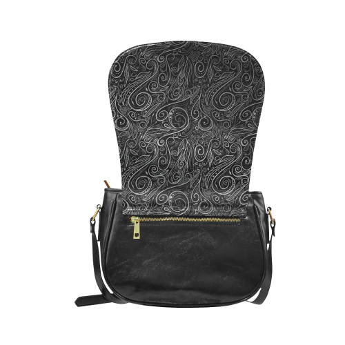 A elegant floral damasks in  silver and black Classic Saddle Bag/Small (Model 1648)