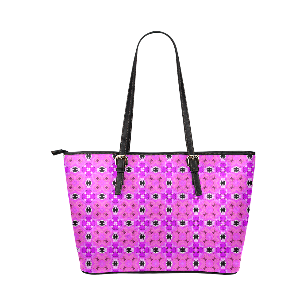 Circle Lattice of Floral Pink Violet Modern Quilt Leather Tote Bag/Small (Model 1651)