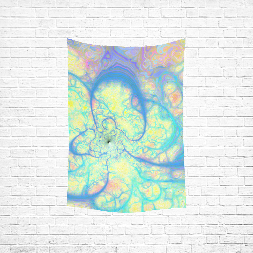 Blue Angel, Abstract Cosmic Azure Lemon Cotton Linen Wall Tapestry 40"x 60"
