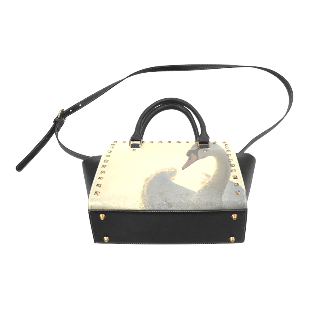 Graceful White Swan Rivet Shoulder Handbag (Model 1645)