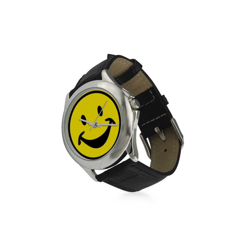 Funny yellow SMILEY for happy people Women's Classic Leather Strap Watch(Model 203)