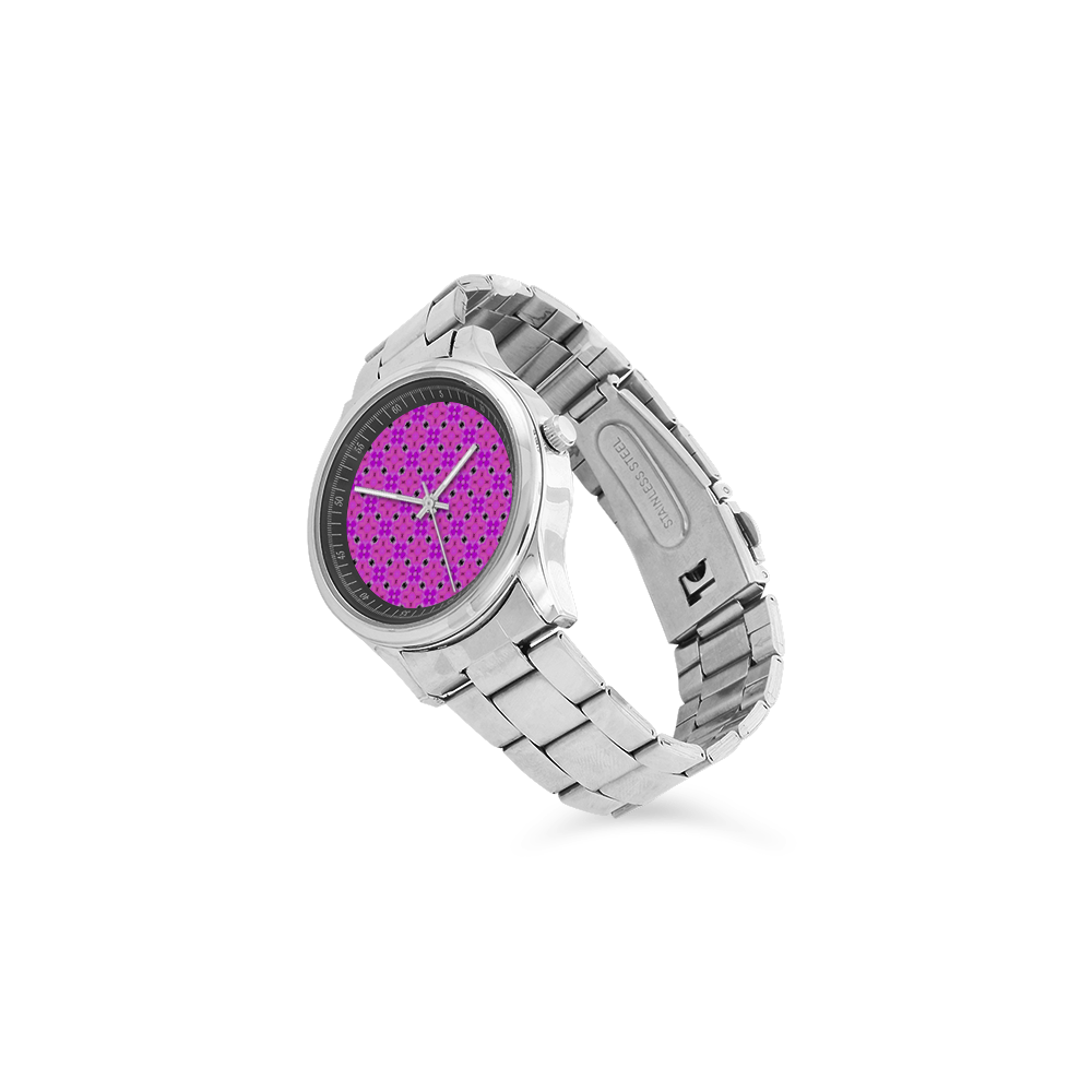 Circle Lattice of Floral Pink Violet Modern Quilt Men's Stainless Steel Watch(Model 104)