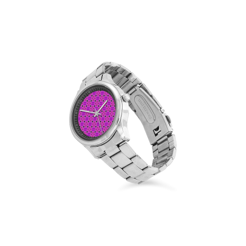 Circle Lattice of Floral Pink Violet Modern Quilt Men's Stainless Steel Watch(Model 104)