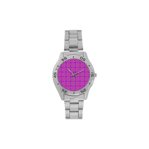Circle Lattice of Floral Pink Violet Modern Quilt Men's Stainless Steel Analog Watch(Model 108)