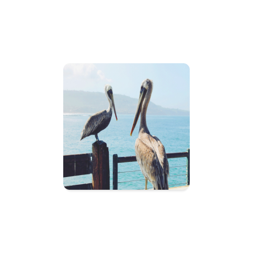 Seaside Pelican Chat Square Coaster
