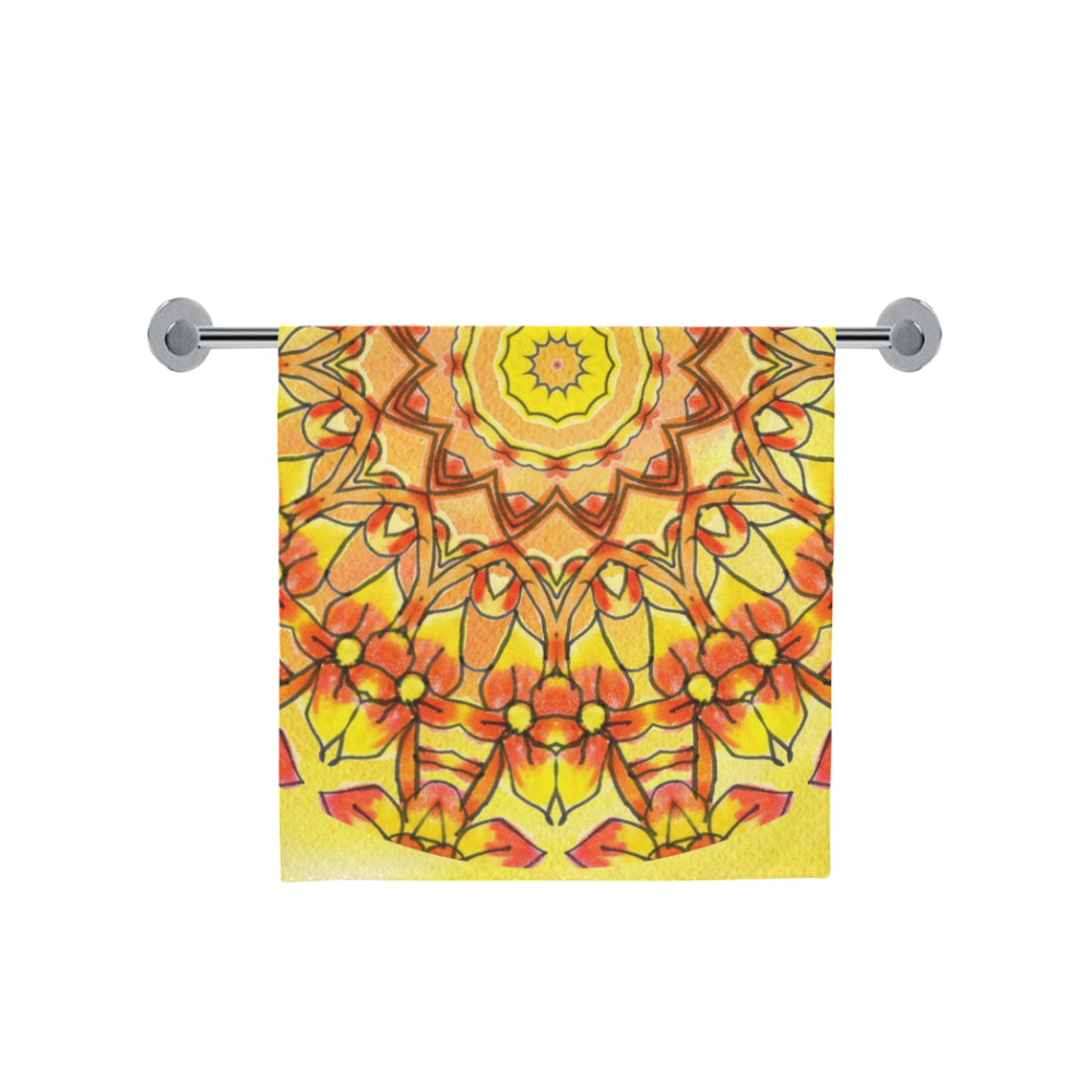 Orange Yellow Sunflower Mandala Red Zendoodle Bath Towel 30"x56"