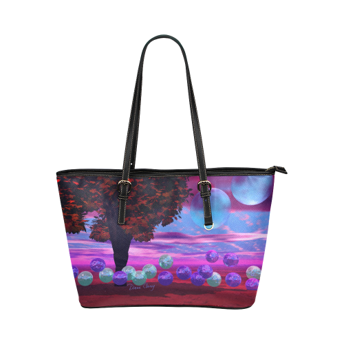 Bubble Garden, Abstract Rose  Azure Wisdom Leather Tote Bag/Large (Model 1651)