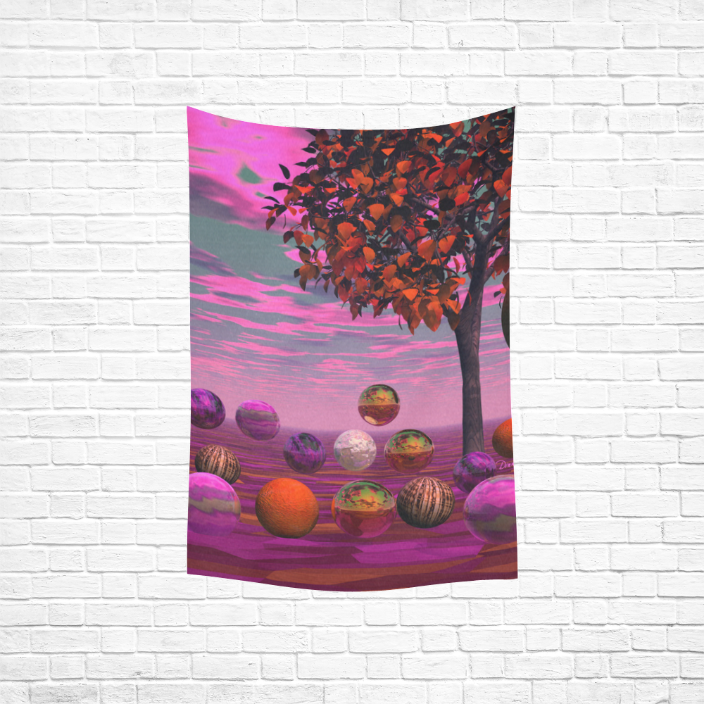 Bittersweet Opinion, Abstract Raspberry Maple Tree Cotton Linen Wall Tapestry 40"x 60"