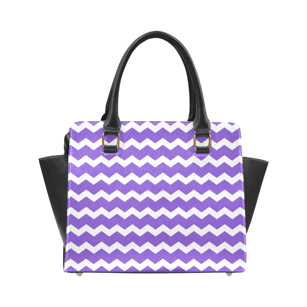 Modern Trendy Pastell Grey Lilac Zig Zag Pattern Chevron Rivet Shoulder Handbag (Model 1645)