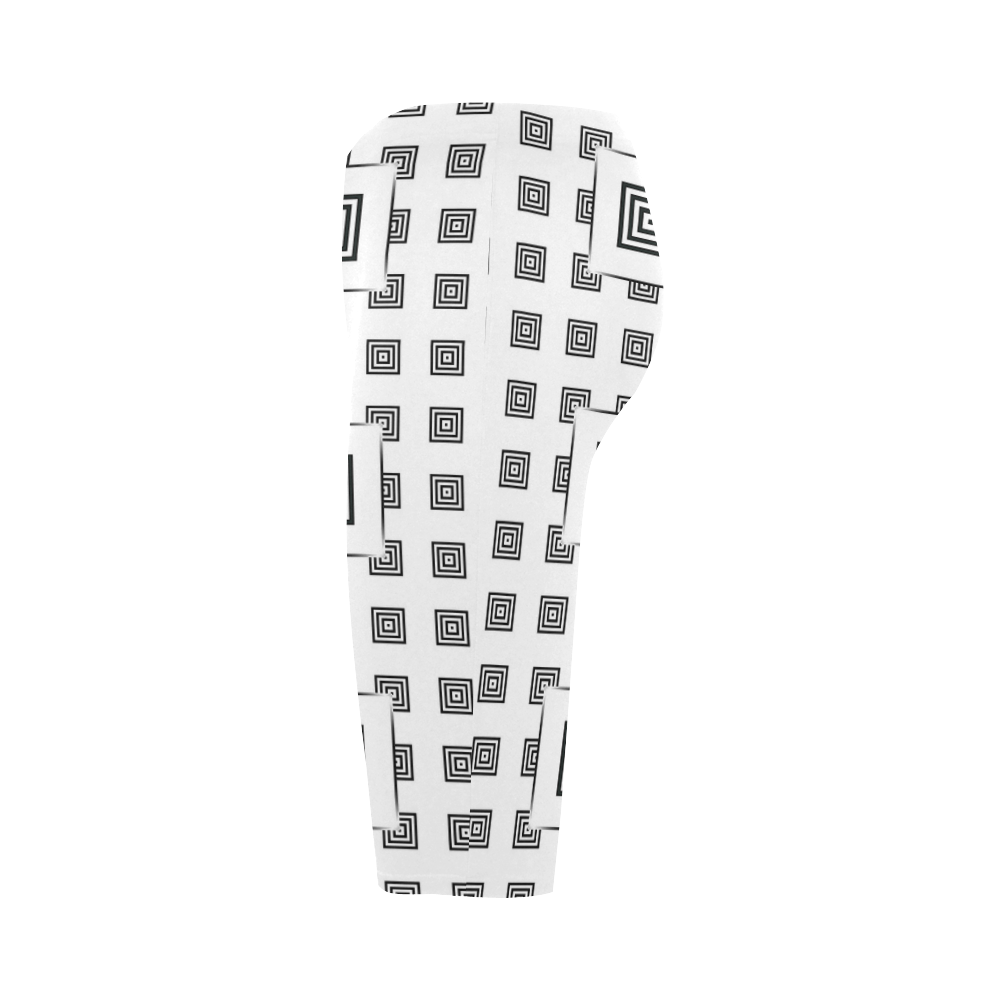 Solid Squares Frame Mosaic Black & White Hestia Cropped Leggings (Model L03)