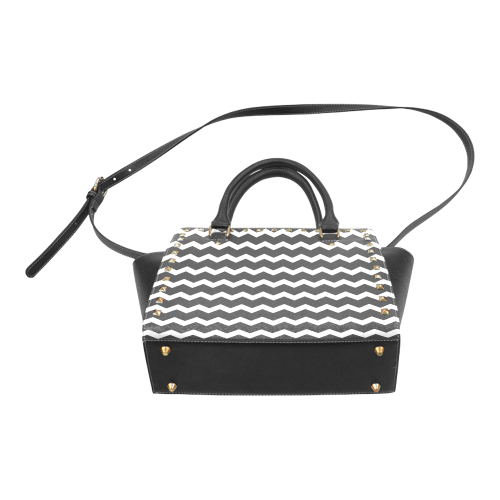 Modern Trendy Pastell Grey Black Zig Zag Pattern Chevron Rivet Shoulder Handbag (Model 1645)