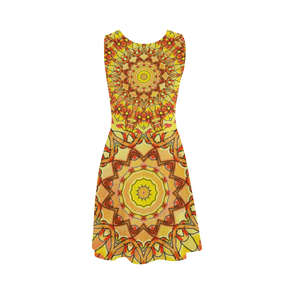 Orange Yellow Sunflower Mandala Red Zendoodle Atalanta Sundress (Model D04)