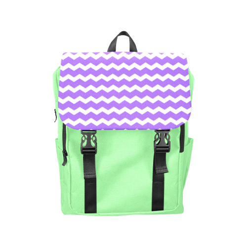 Modern Trendy Pastell Grey Green Lilac Zig Zag Pattern Chevron Casual Shoulders Backpack (Model 1623)