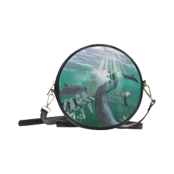 Dolphin with mechanical fish Round Sling Bag (Model 1647)