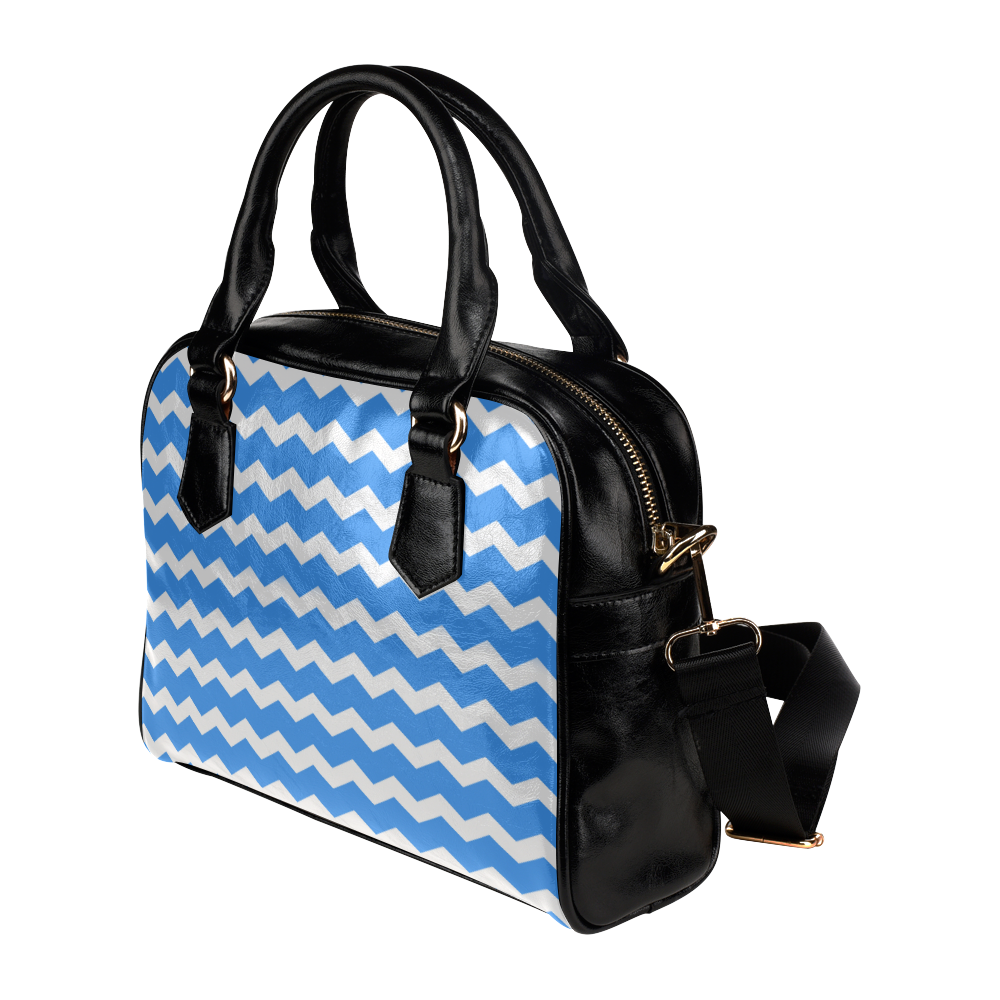 Modern Trendy Pastell Grey Blue Zig Zag Pattern Chevron Shoulder Handbag (Model 1634)