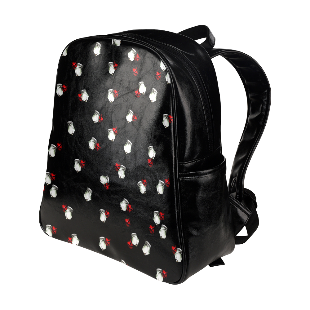 White and Red Roses Multi-Pockets Backpack (Model 1636)