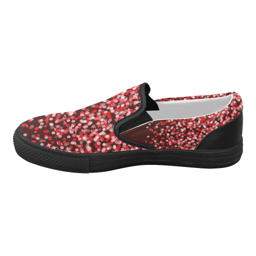 Red Faux Glitter Women's Slip-on Canvas Shoes (Model 019)