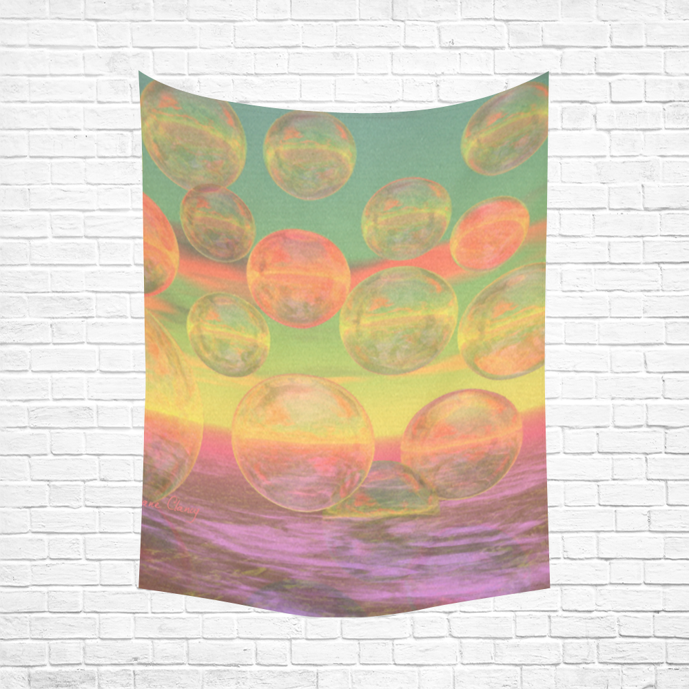 Autumn Ruminations, Abstract Gold Rose Glory Cotton Linen Wall Tapestry 60"x 80"