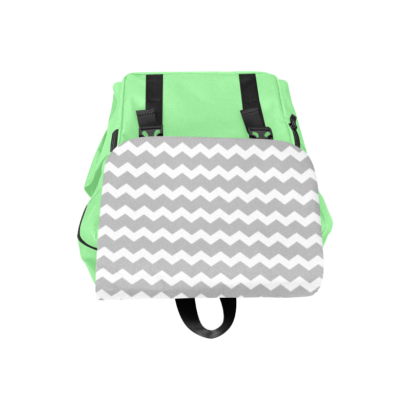 Modern Trendy Pastell Grey Green Zig Zag Pattern Chevron Casual Shoulders Backpack (Model 1623)
