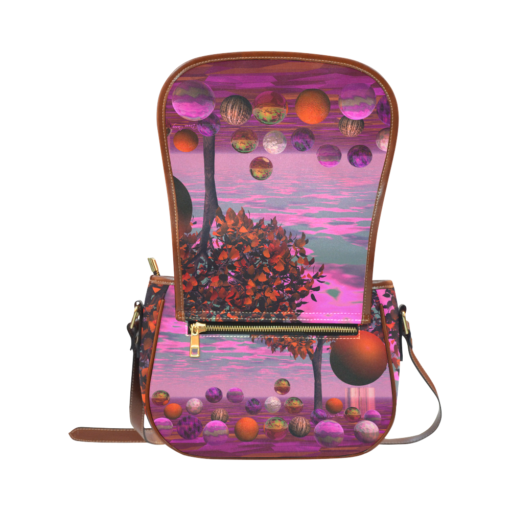 Bittersweet Opinion, Abstract Raspberry Maple Tree Saddle Bag/Small (Model 1649) Full Customization