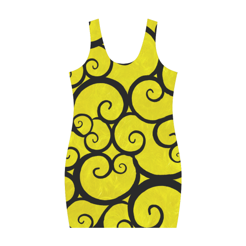 black and yellow abstract Medea Vest Dress (Model D06)