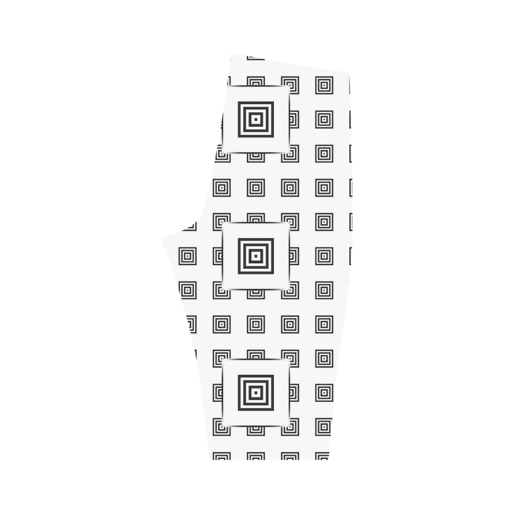 Solid Squares Frame Mosaic Black & White Hestia Cropped Leggings (Model L03)