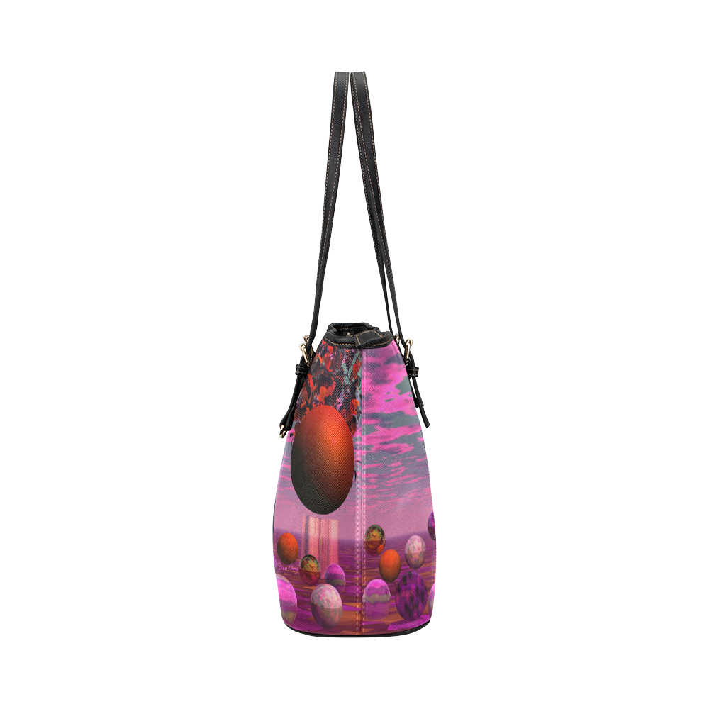 Bittersweet Opinion, Abstract Raspberry Maple Tree Leather Tote Bag/Large (Model 1651)