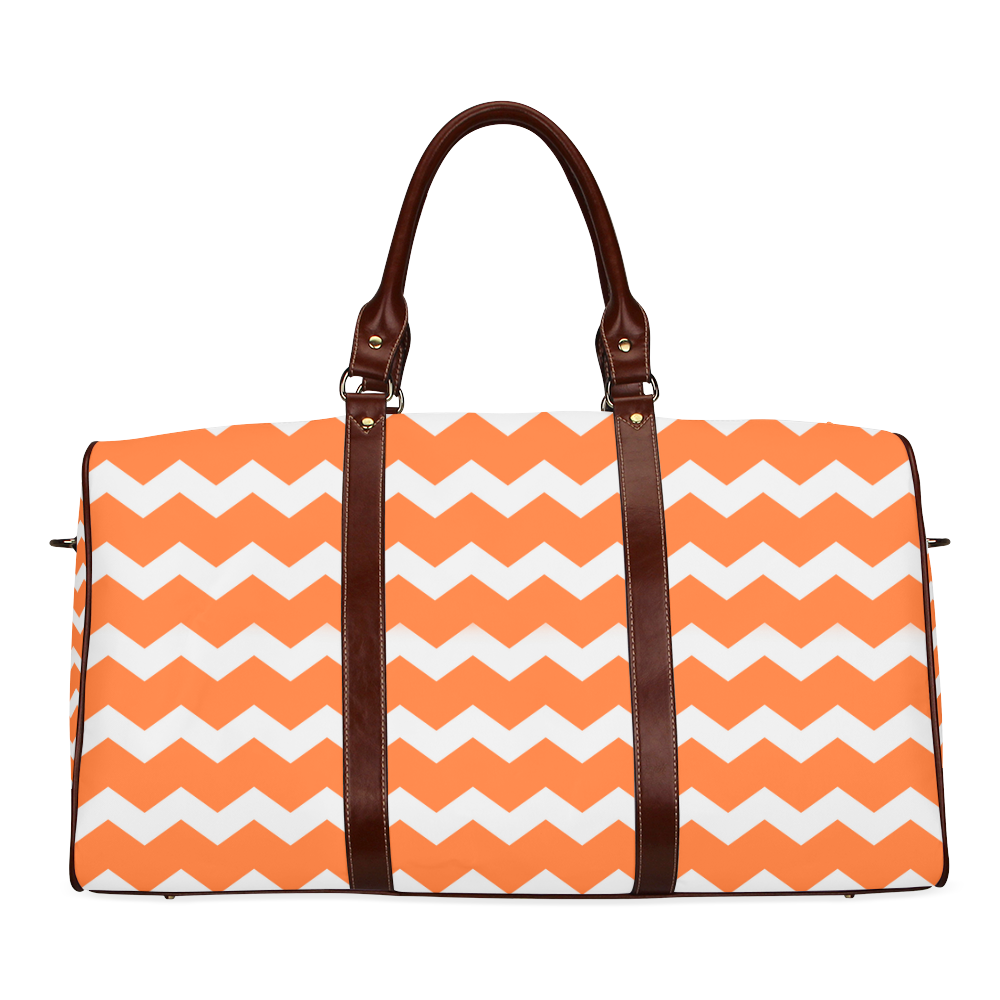 Modern Trendy Pastel Orange Grey Zig Zag Pattern Chevron Waterproof Travel Bag/Large (Model 1639)