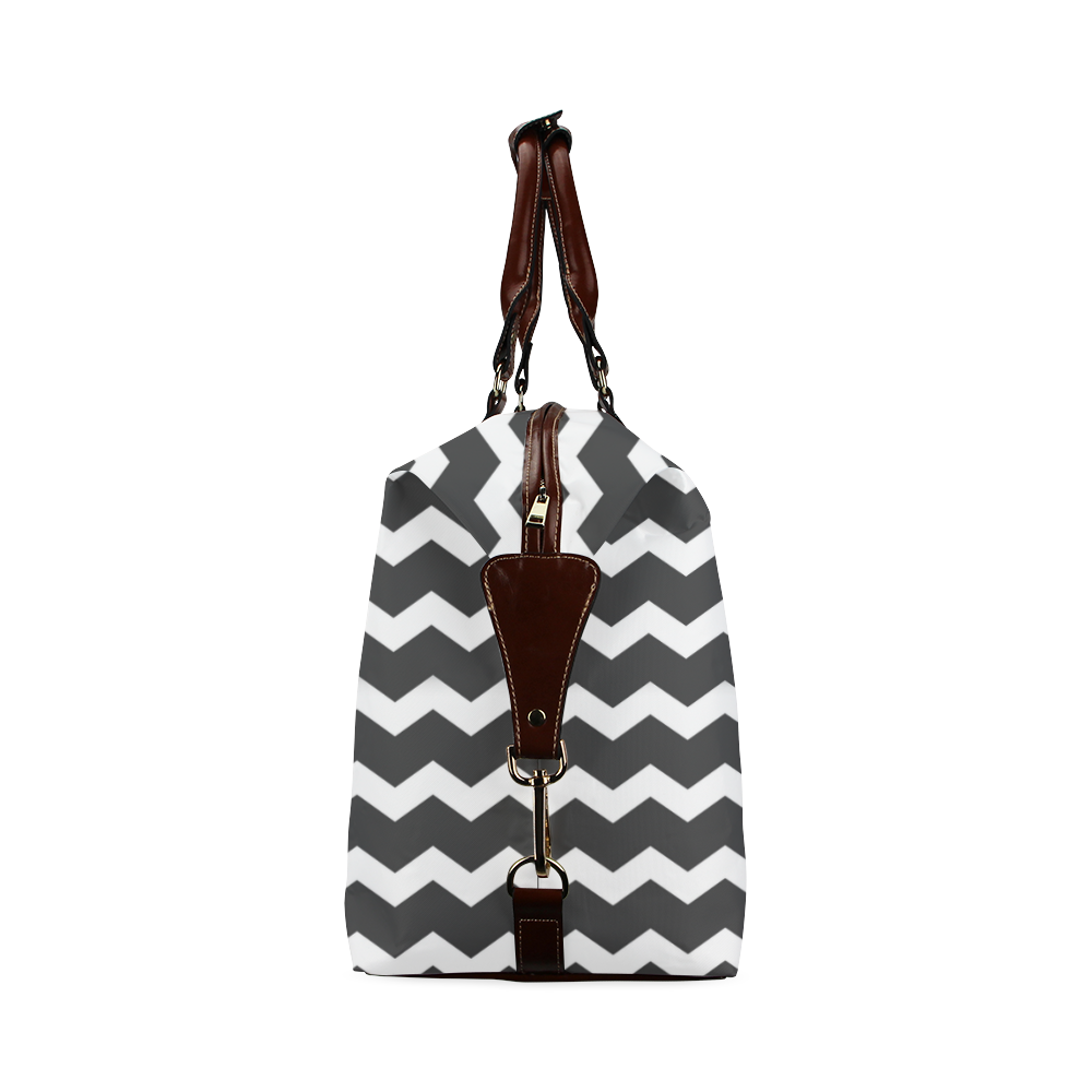 Modern Trendy Pastel Grey Black Zig Zag Pattern Chevron Classic Travel Bag (Model 1643)