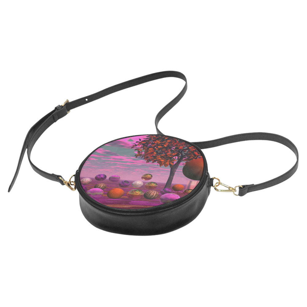 Bittersweet Opinion, Abstract Raspberry Maple Tree Round Sling Bag (Model 1647)