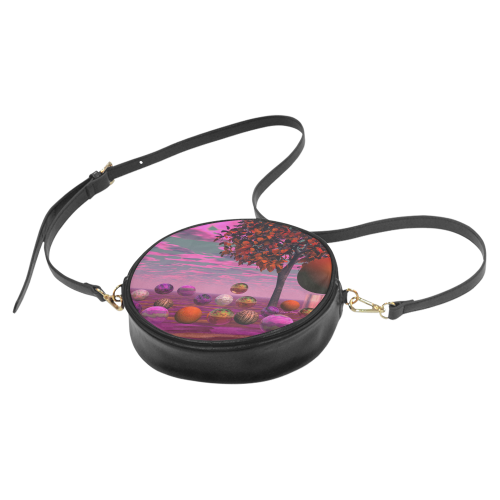 Bittersweet Opinion, Abstract Raspberry Maple Tree Round Sling Bag (Model 1647)
