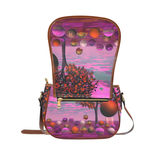 Bittersweet Opinion, Abstract Raspberry Maple Tree Saddle Bag/Large (Model 1649)