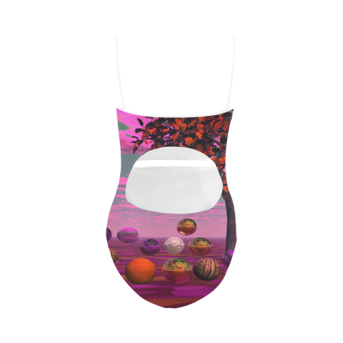 Bittersweet Opinion, Abstract Raspberry Maple Tree Strap Swimsuit ( Model S05)