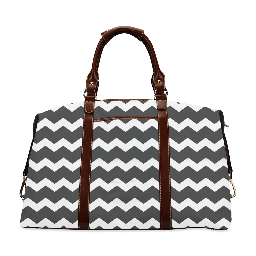 Modern Trendy Pastel Grey Black Zig Zag Pattern Chevron Classic Travel Bag (Model 1643)