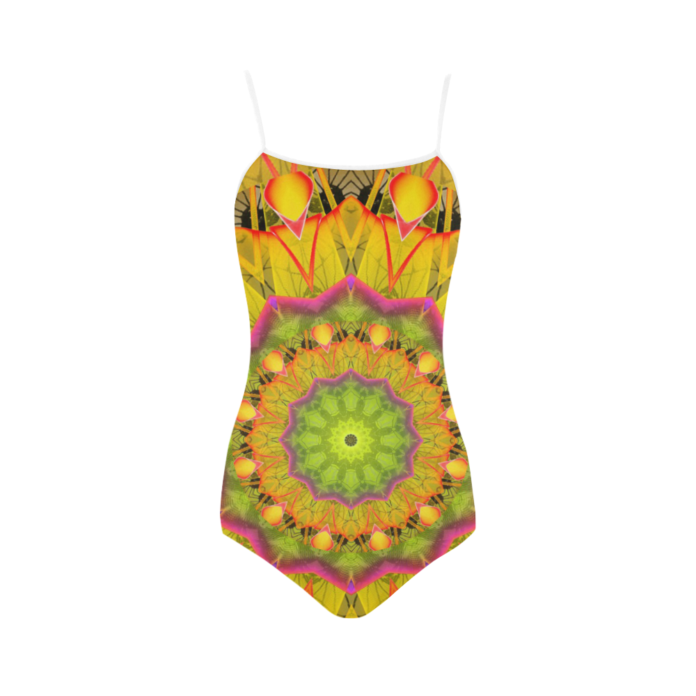 Beach Grass Golden Red Foliage Abstract Fall Days Strap Swimsuit ( Model S05)