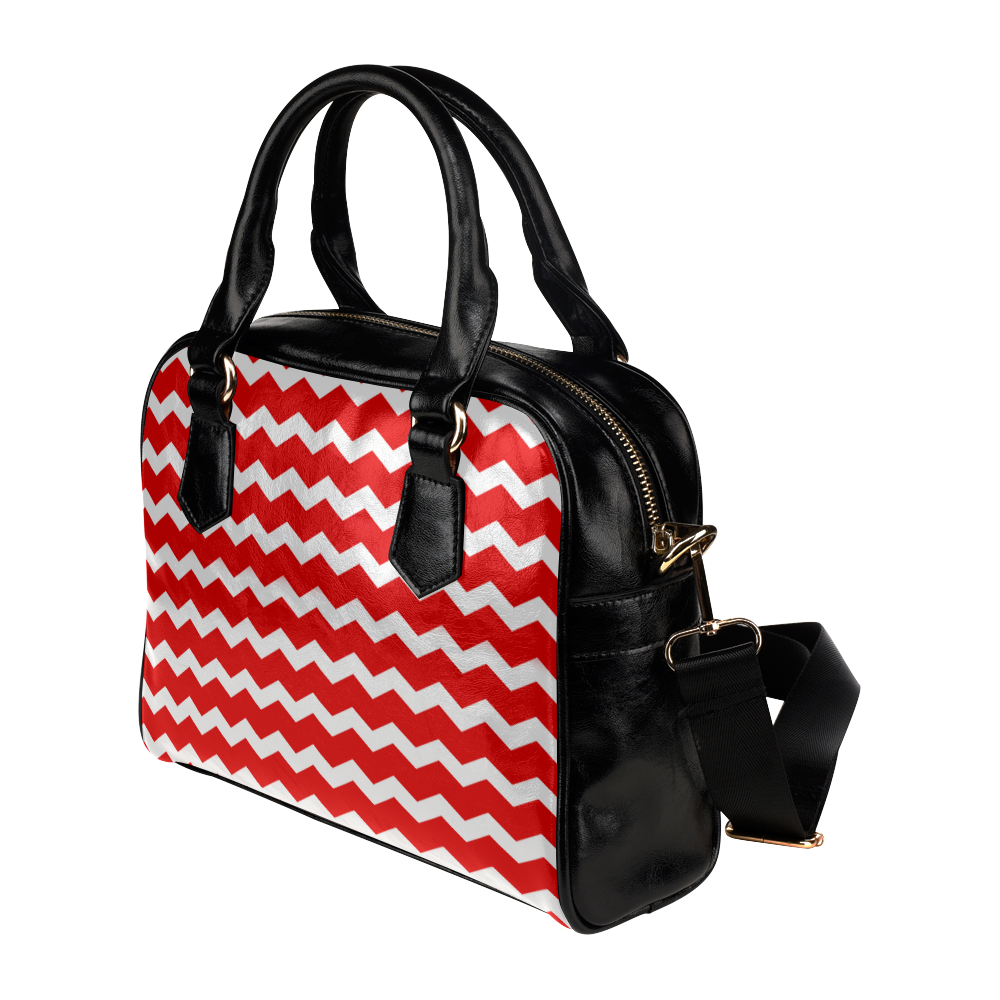 Modern Trendy Pastell Grey Red Zig Zag Pattern Chevron Shoulder Handbag (Model 1634)