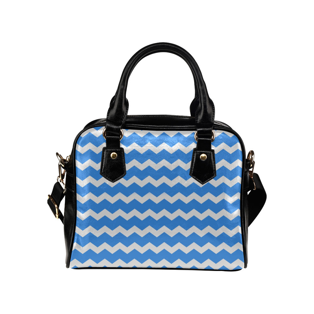 Modern Trendy Pastell Grey Blue Zig Zag Pattern Chevron Shoulder Handbag (Model 1634)