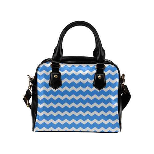 Modern Trendy Pastell Grey Blue Zig Zag Pattern Chevron Shoulder Handbag (Model 1634)