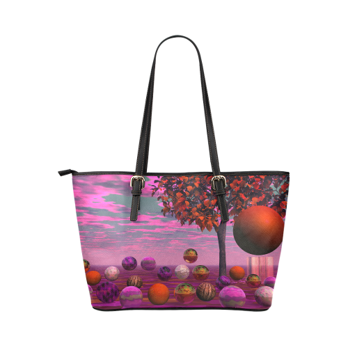 Bittersweet Opinion, Abstract Raspberry Maple Tree Leather Tote Bag/Large (Model 1651)