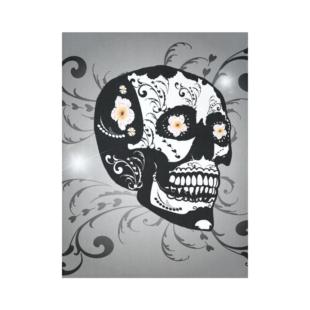 Wonderful sugar skull in black and white Cotton Linen Wall Tapestry 60"x 80"