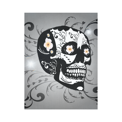 Wonderful sugar skull in black and white Cotton Linen Wall Tapestry 60"x 80"