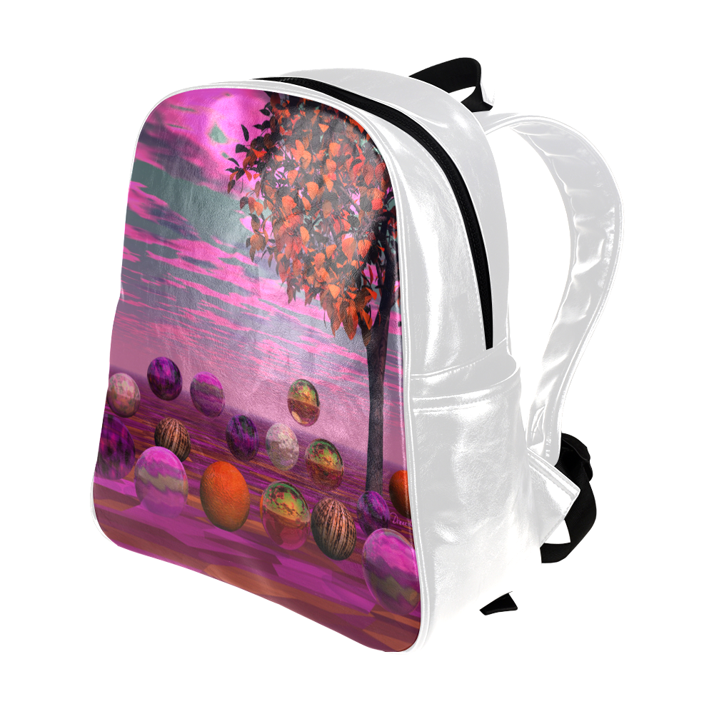 Bittersweet Opinion, Abstract Raspberry Maple Tree Multi-Pockets Backpack (Model 1636)