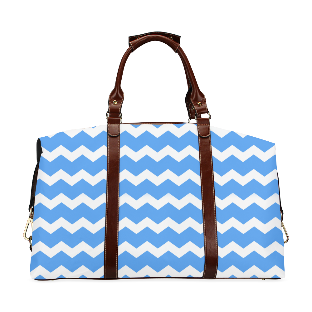 Modern Trendy Pastel Grey Blue Zig Zag Pattern Chevron Classic Travel Bag (Model 1643)