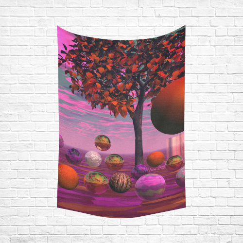 Bittersweet Opinion, Abstract Raspberry Maple Tree Cotton Linen Wall Tapestry 60"x 90"