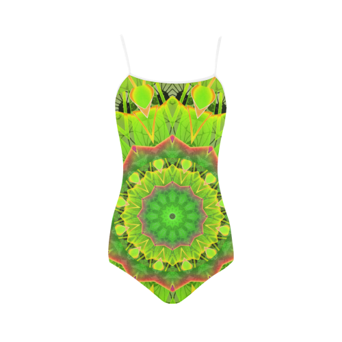 Golden Green Foliage Ferns Abstract Summer Days Strap Swimsuit ( Model S05)