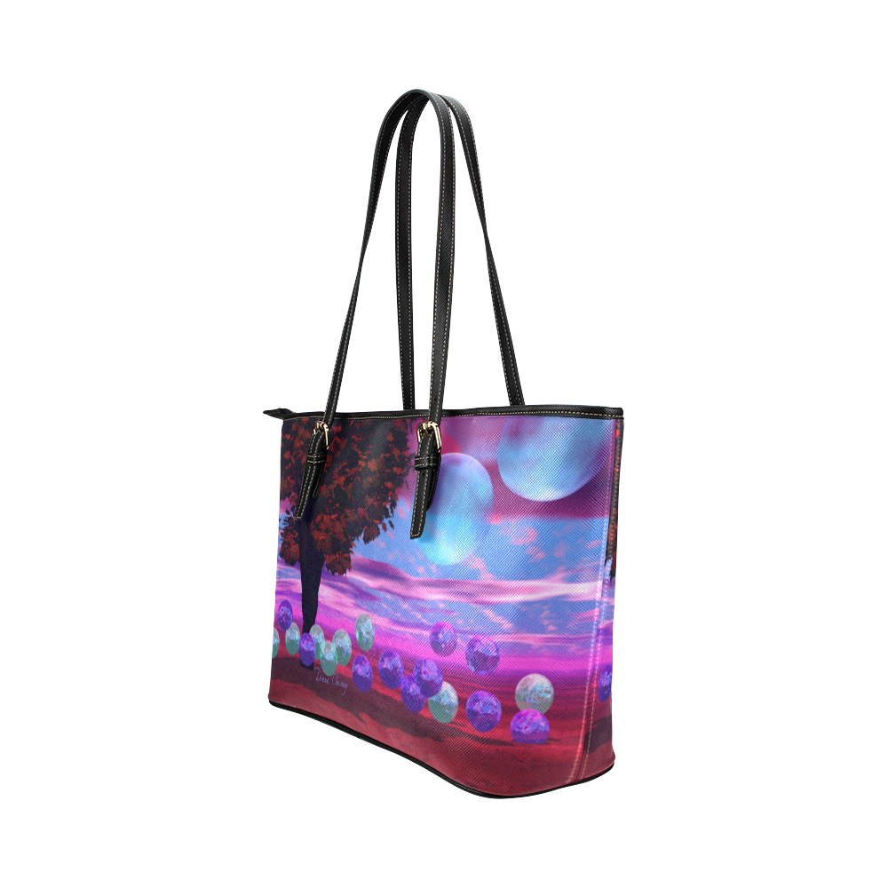 Bubble Garden, Abstract Rose  Azure Wisdom Leather Tote Bag/Small (Model 1651)