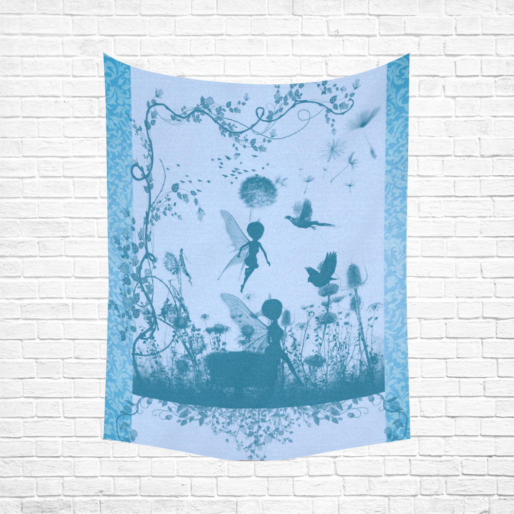 Beautiful fairy in blue colors Cotton Linen Wall Tapestry 60"x 80"